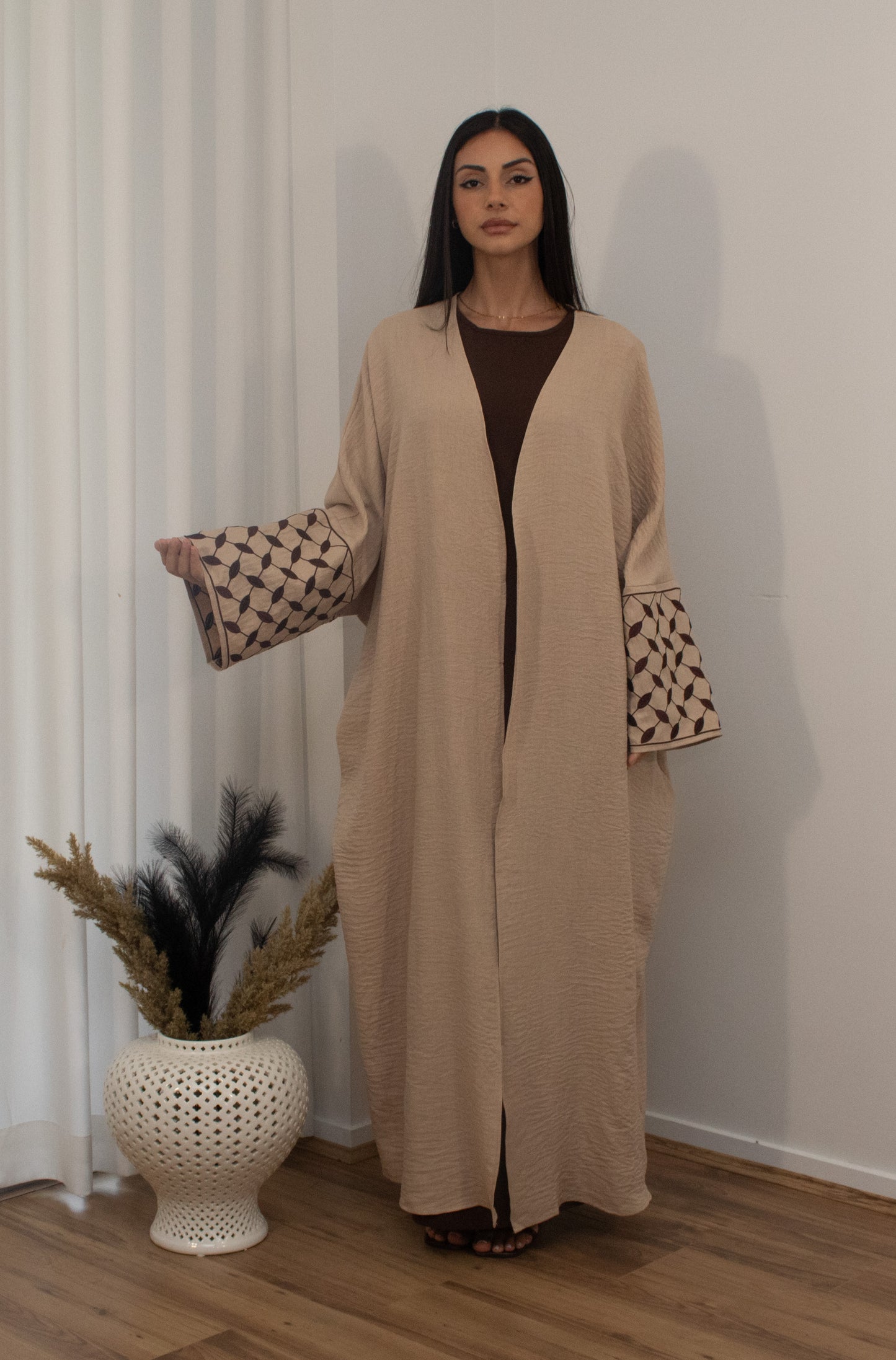 Badam Open Abaya - Beige