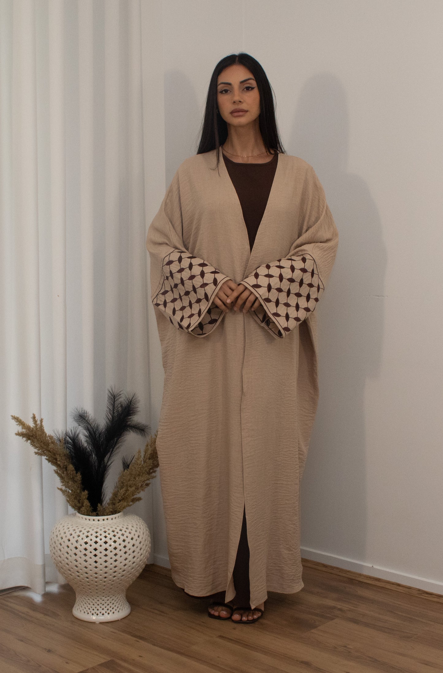 Badam Open Abaya - Beige