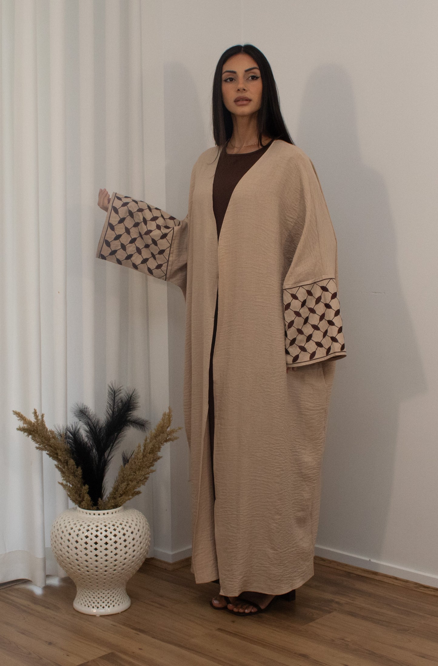 Badam Open Abaya - Beige