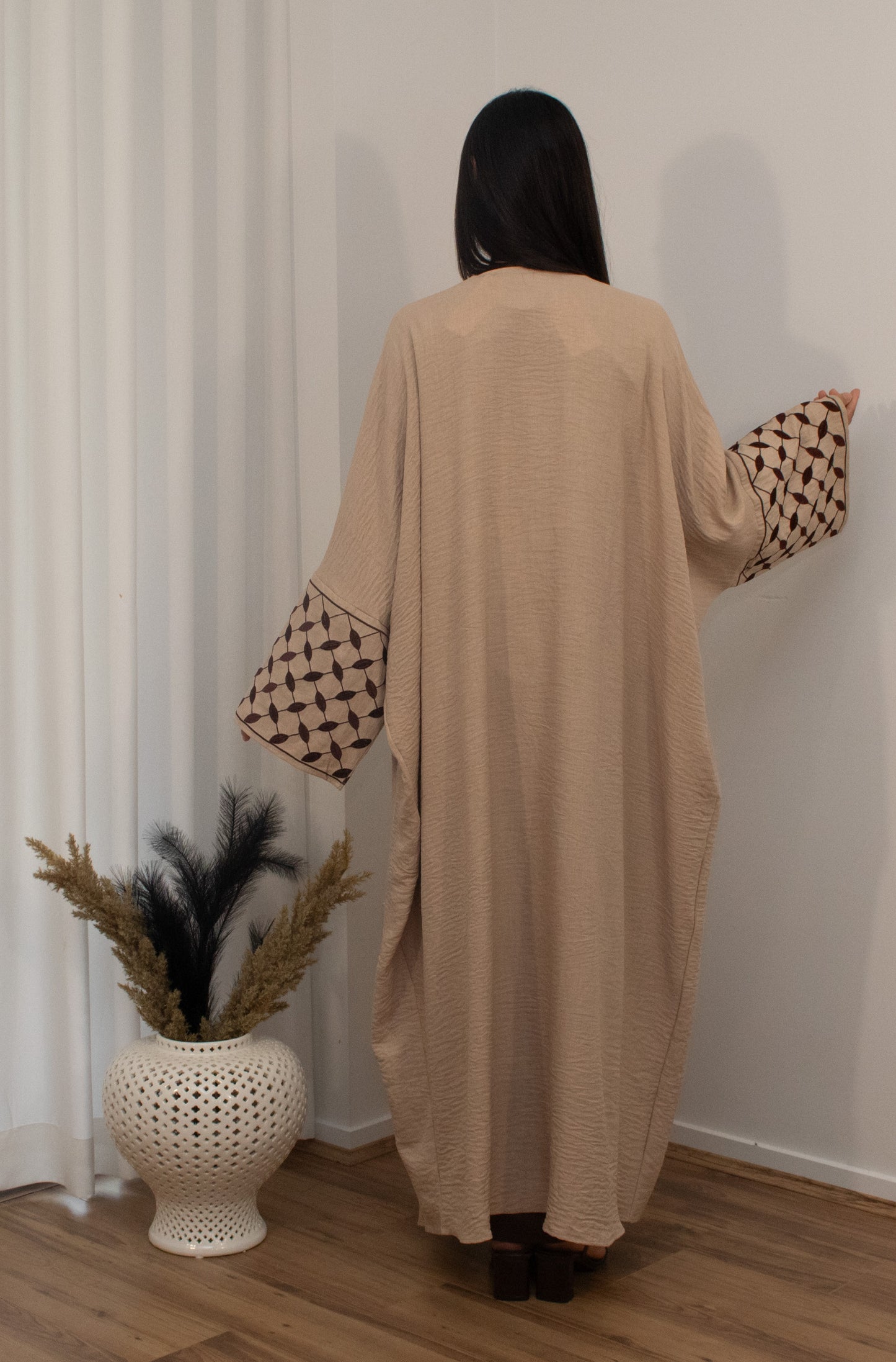 Badam Open Abaya - Beige