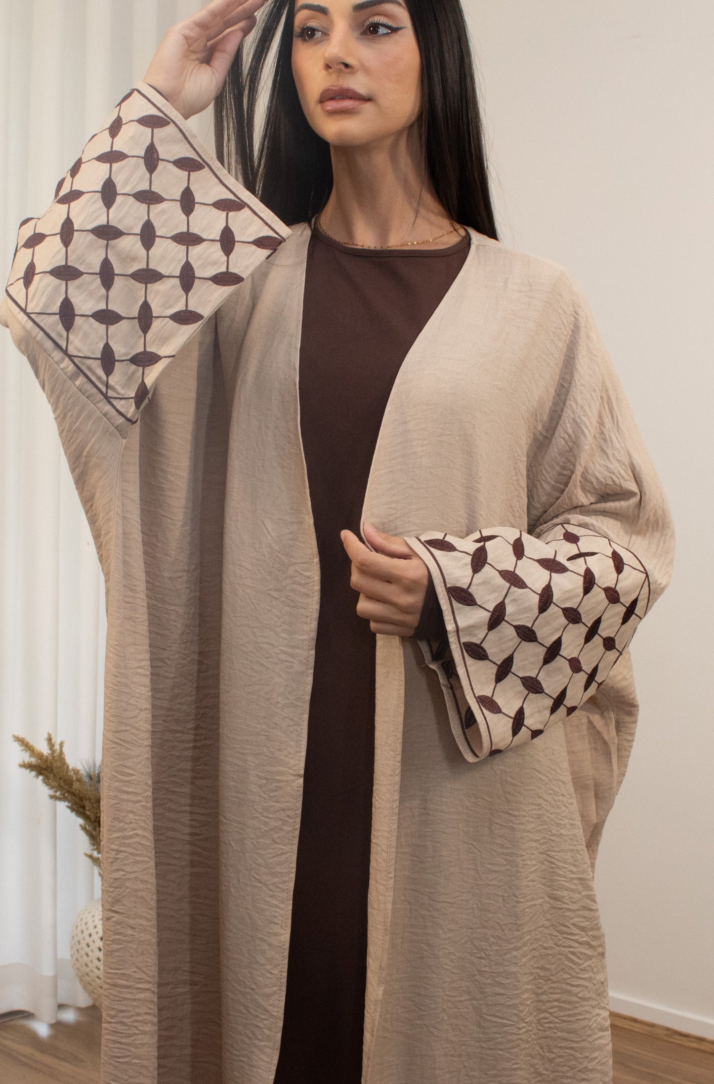 Badam Open Abaya - Beige