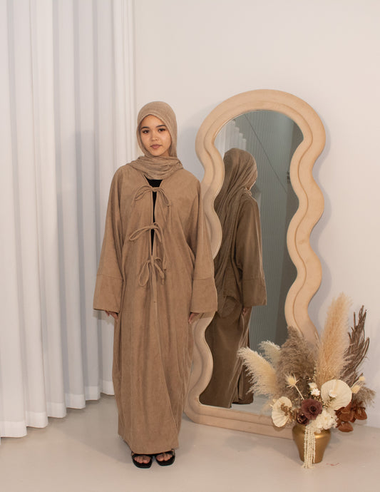 Corduroy Bow Cardigan - Brown