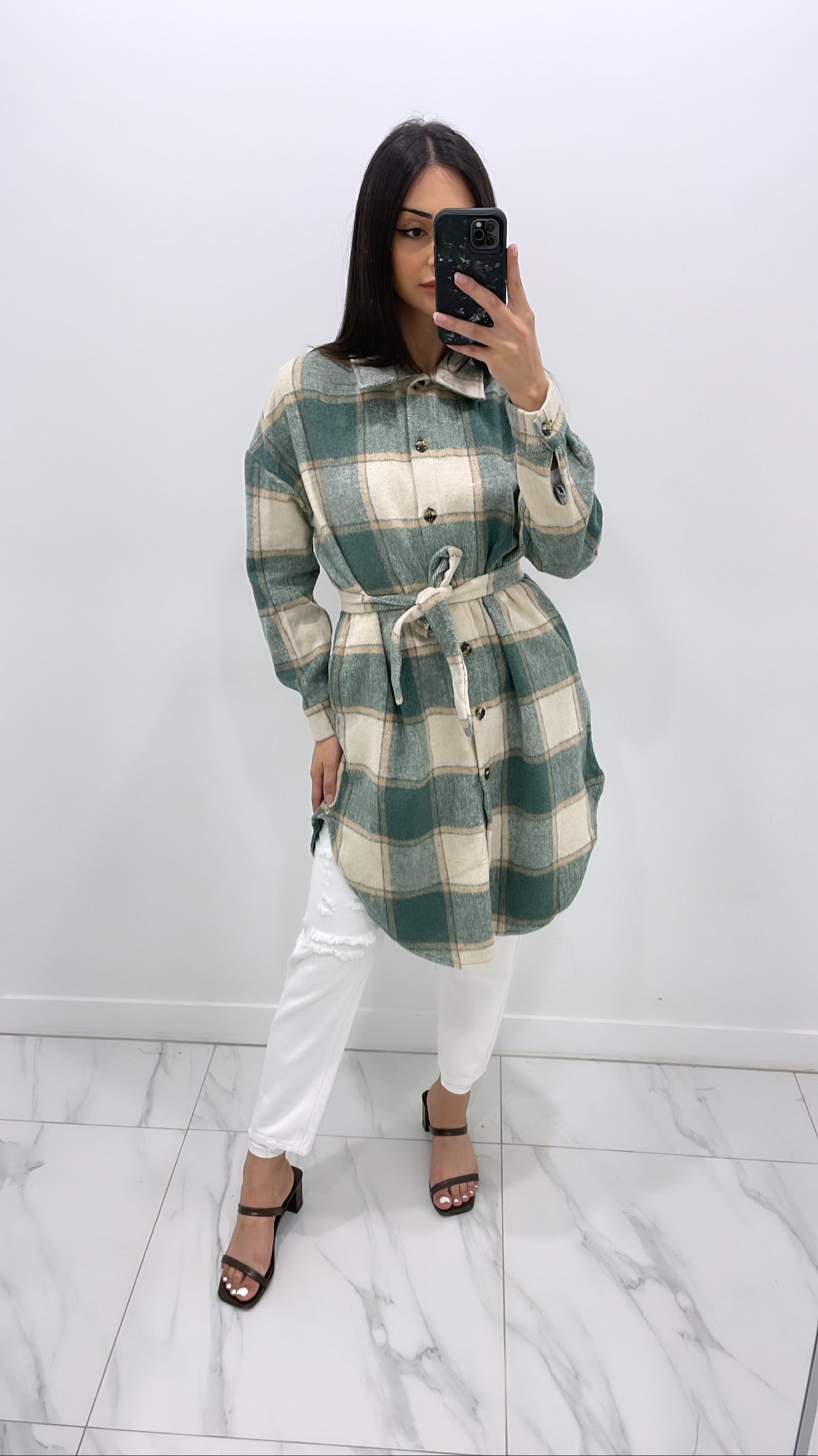 Hadara Rosticil Plaid Jacket - Green | Modest Layer | Hadara – Hadara Boutique