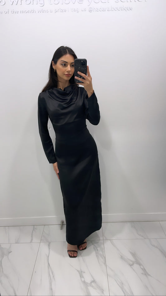 Sofie Satin Dress - Black
