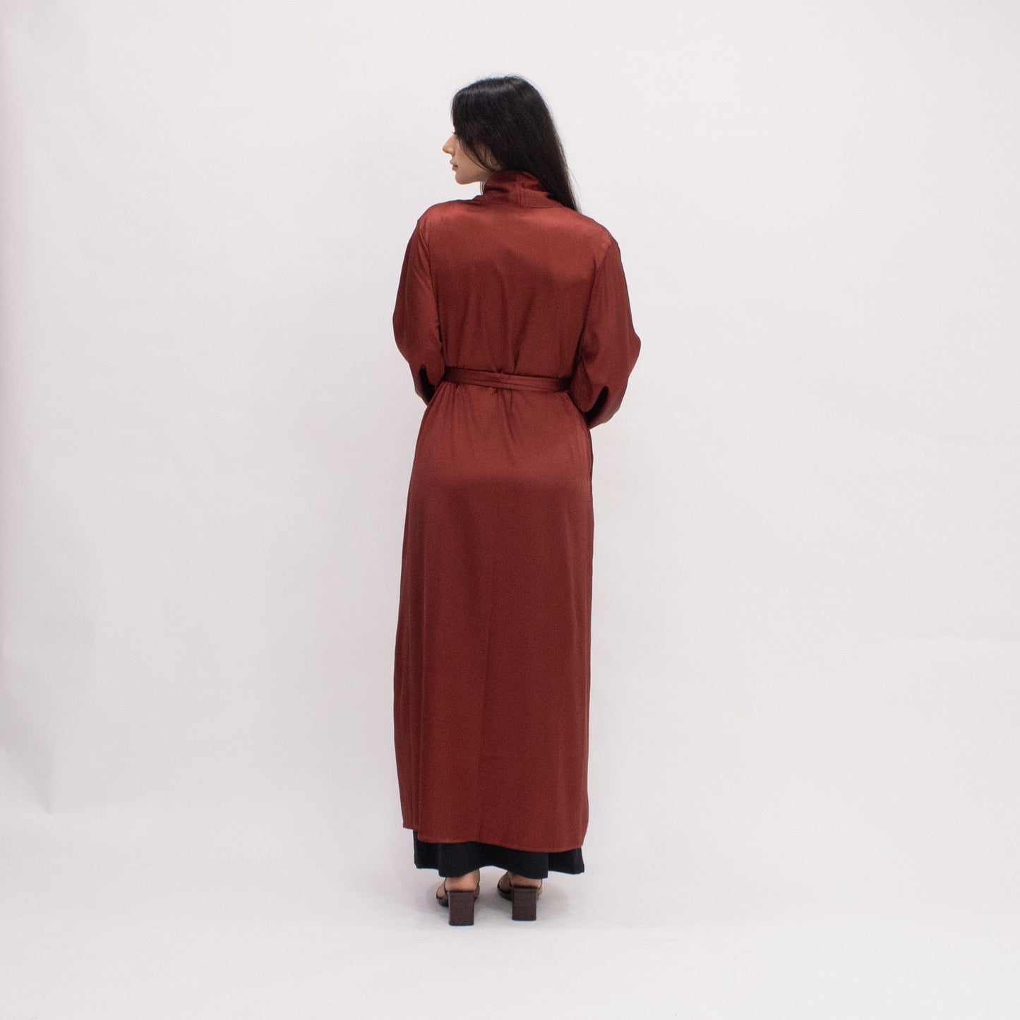 Luxe Satin Open Abaya - Rust